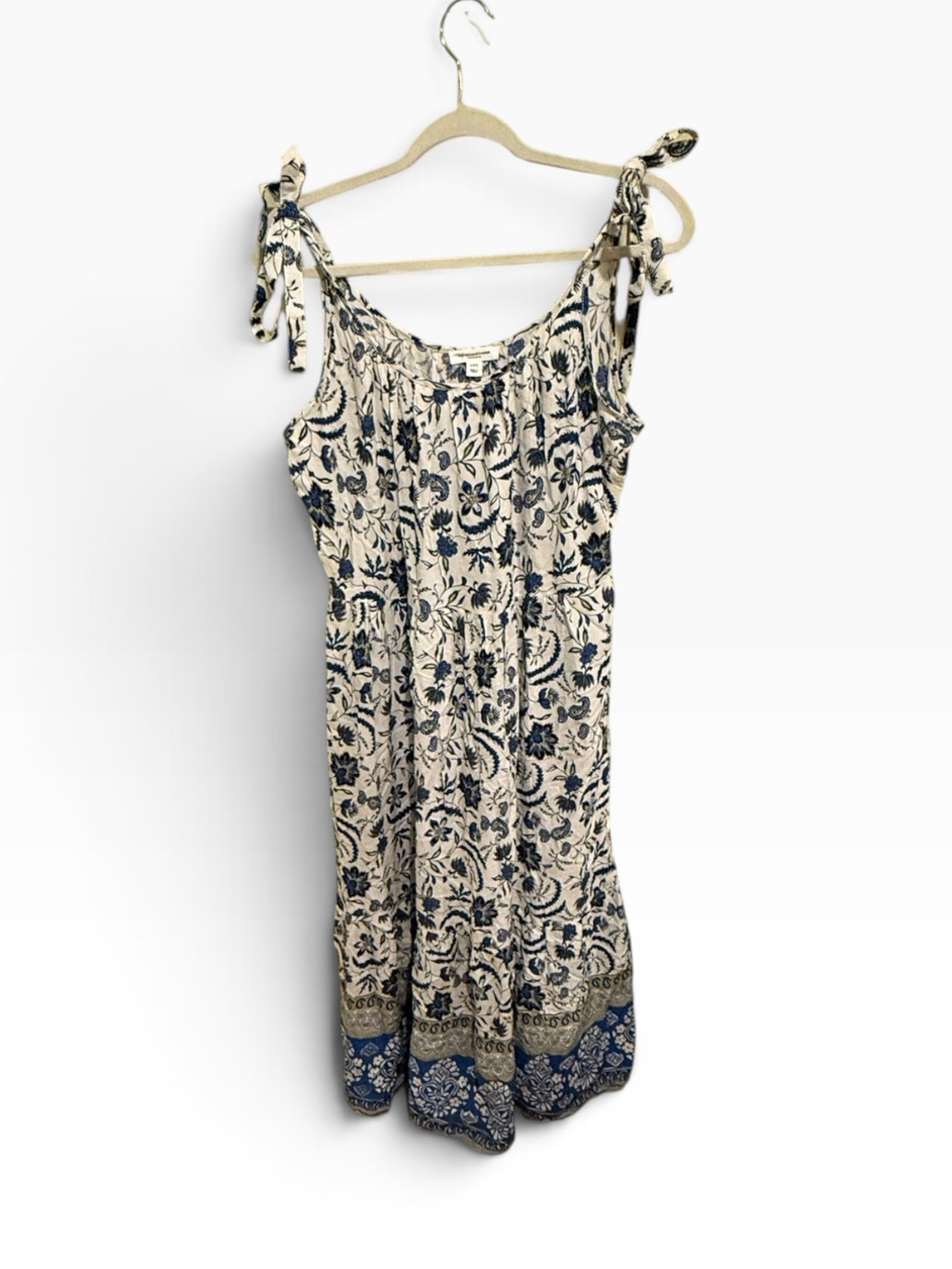 NWT beachlunchlounge Blue Floral Tie Strap Sundress Boho Border Print L
